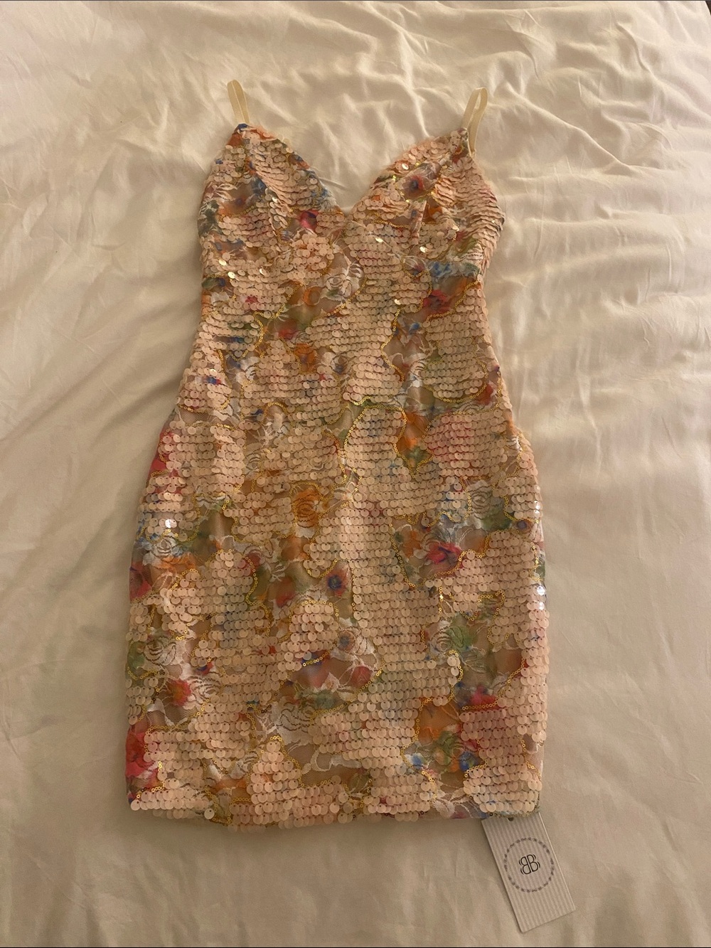 Floral Sequin Slip Dress in Blush Pink with tags